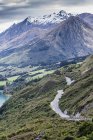 Aerial view of mountain road, Lake Wanaka, New Zealand — Stock Photo