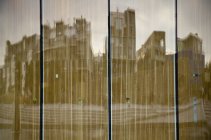 City buildings reflected in window glass, Malmo, Sweden — Stock Photo