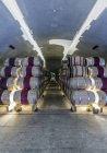 Barricas de crianza de vinos en bodega, Peso da Regua, Vila Real, Portugal - foto de stock