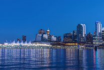 Waterfront skyline illuminated at night, Vancouver, British Columbia, Canada — Stock Photo