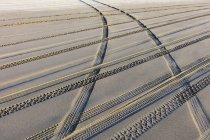 Pneumatico tracce su superficie morbida di sabbia sulla spiaggia . — Foto stock