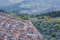 Paisaje de Val Doro desde la azotea rústica, Panzano in Chianti, Toscana, Italia - foto de stock