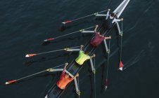 High angle view of unrecognizable male crew racers, Lake Union, Seattle, Washington — Stock Photo