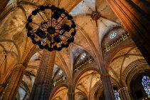 Low angle interior view of vaulting, Cathedral of the Holy Cross and Saint Eulalia, Barcelona, Catalonia, Spain. — Stock Photo
