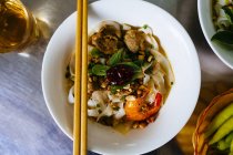 High angle close-up of Mi Quang noodles of Vietnamese specialty. — стокове фото