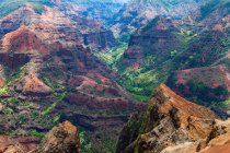 Vue surélevée de canyons profonds, de vallées verdoyantes et fertiles et de sommets escarpés d'un paysage insulaire — Photo de stock