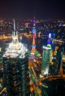 Aerial view of the Pudong Financial district at dusk, Shanghai, China. — Stock Photo