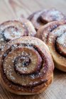 High angle close up of freshly baked cinnamon rolls. — Stock Photo