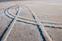 Поднятые хребты и линии, следы шин на поверхности пустыни. — стоковое фото