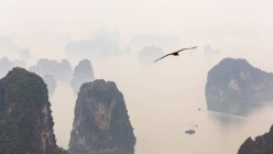 Aerial view over misty Ha Long Bay, North Vietnam — Stock Photo