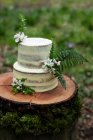Торт з квітковими прикрасами для зовнішньої церемонії — стокове фото