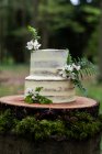 Kuchen mit Blumenschmuck für eine Zeremonie im Freien — Stockfoto