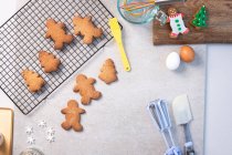 Top view, Christmas decorated cookies, iced biscuits. — Stock Photo