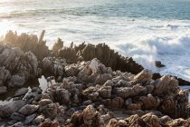 Двое детей провалились под скалы и скалы на побережье Атлантического океана, Де-Келдерс, Западный Кейп, Южная Африка. — стоковое фото