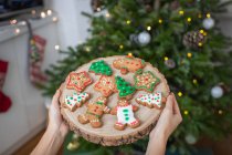 Christmas decorated cookies, iced biscuits. — Stock Photo