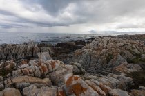 Côtes déchiquetées rocheuses, rocher de grès érodé, vue sur l'océan — Photo de stock