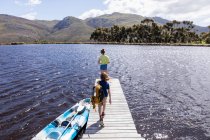 Children on boat launch, Stanford Valley Guest Farm, Stanford, Western Cape, South Africa. — Stock Photo