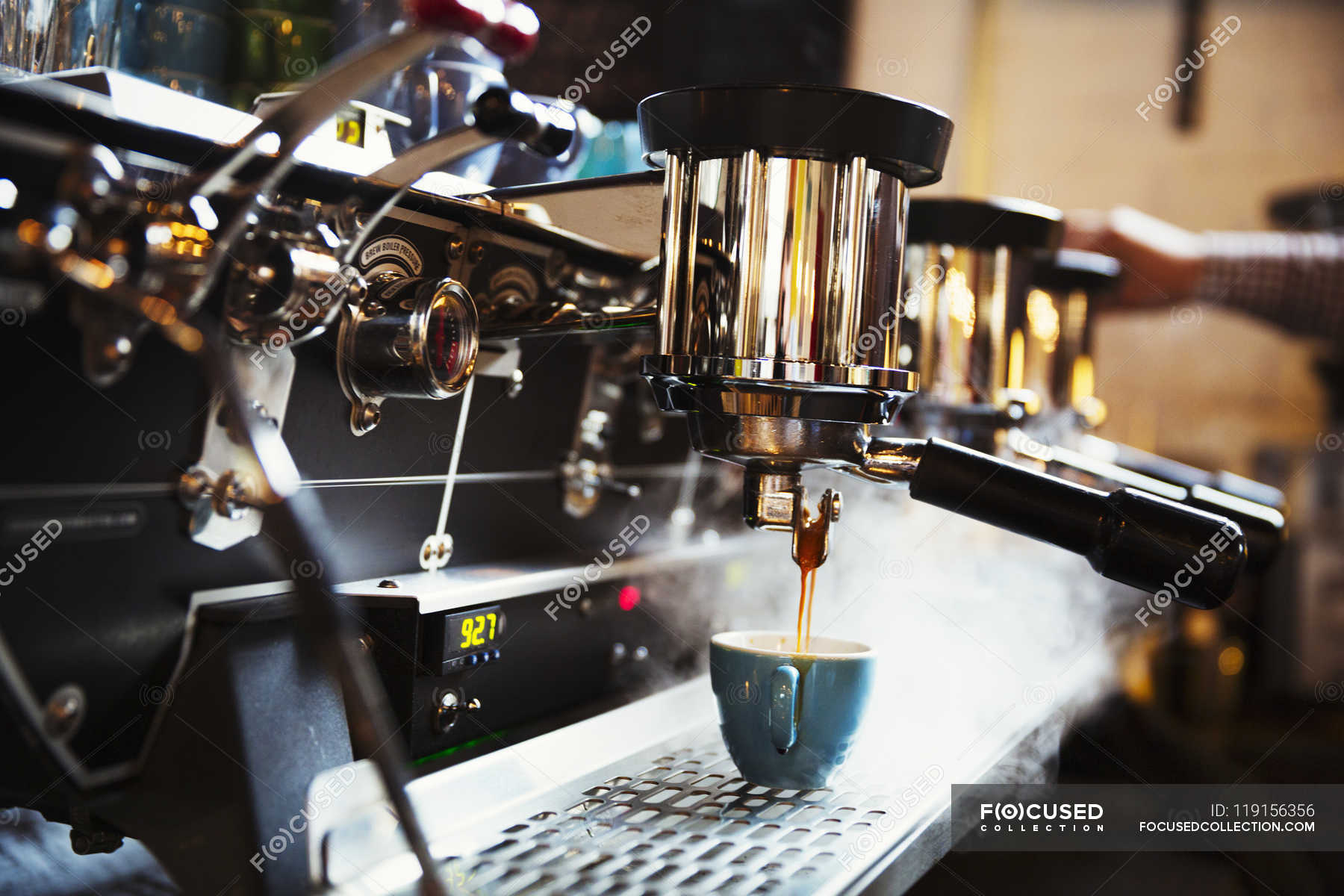 Coffee Machine Making Coffee Artisanal Coffee Roastery Catering Occupation Stock Photo