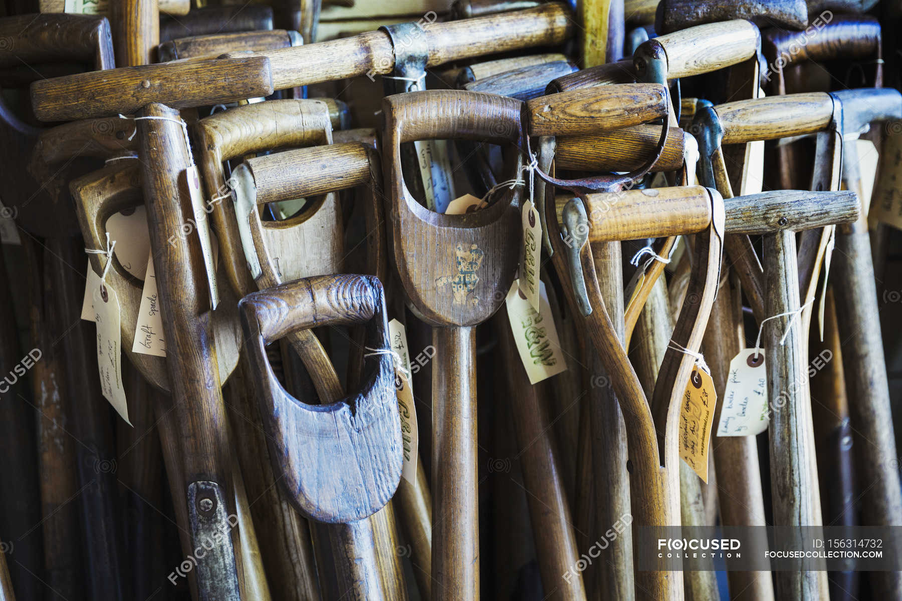 Old traditional spades — handle, worn Stock Photo 156314732