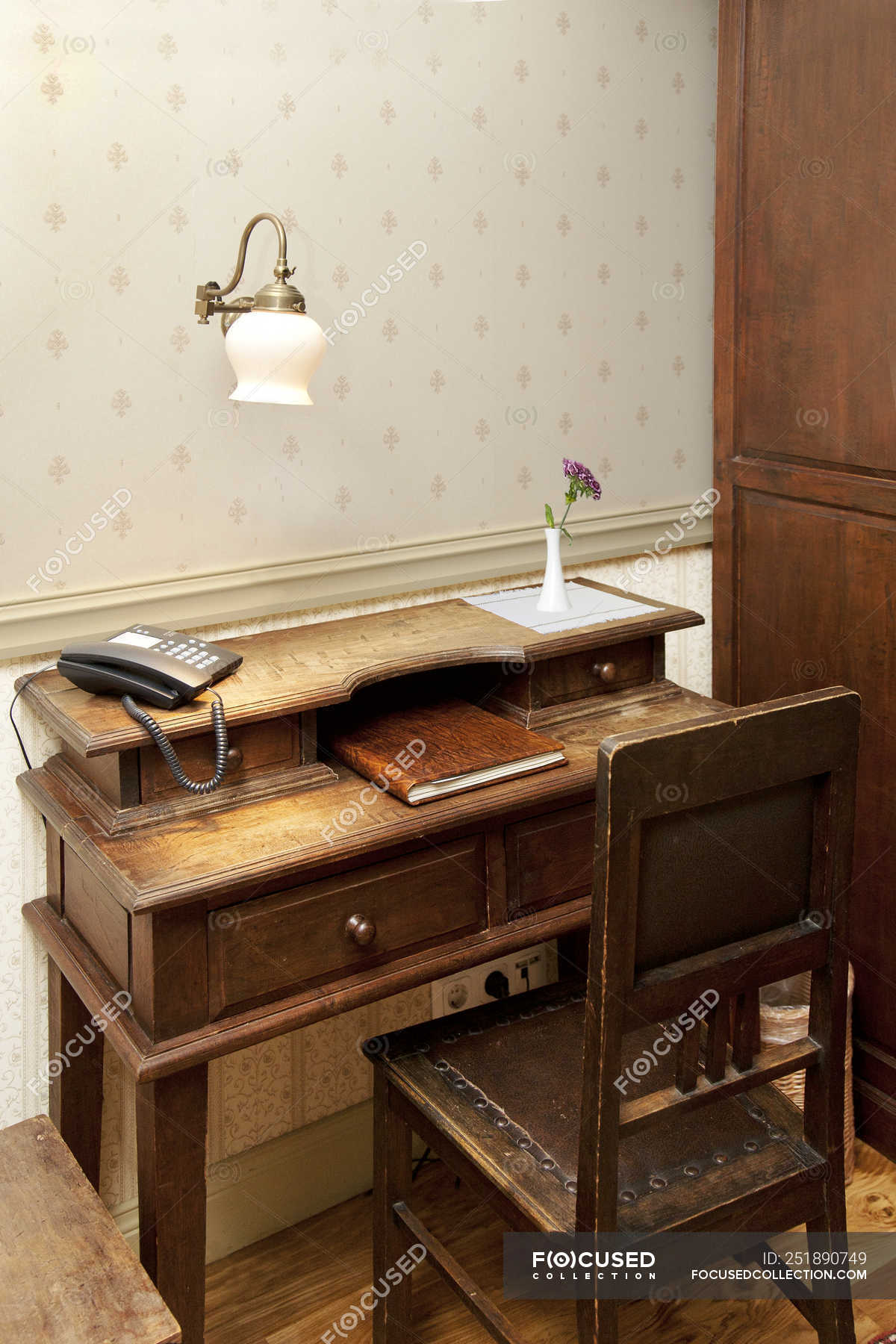 Modern Phone On Old Fashioned Desk In Pdaste Manor Interior Estonia   Focused 251890749 Stock Photo Modern Phone Old Fashioned Desk 