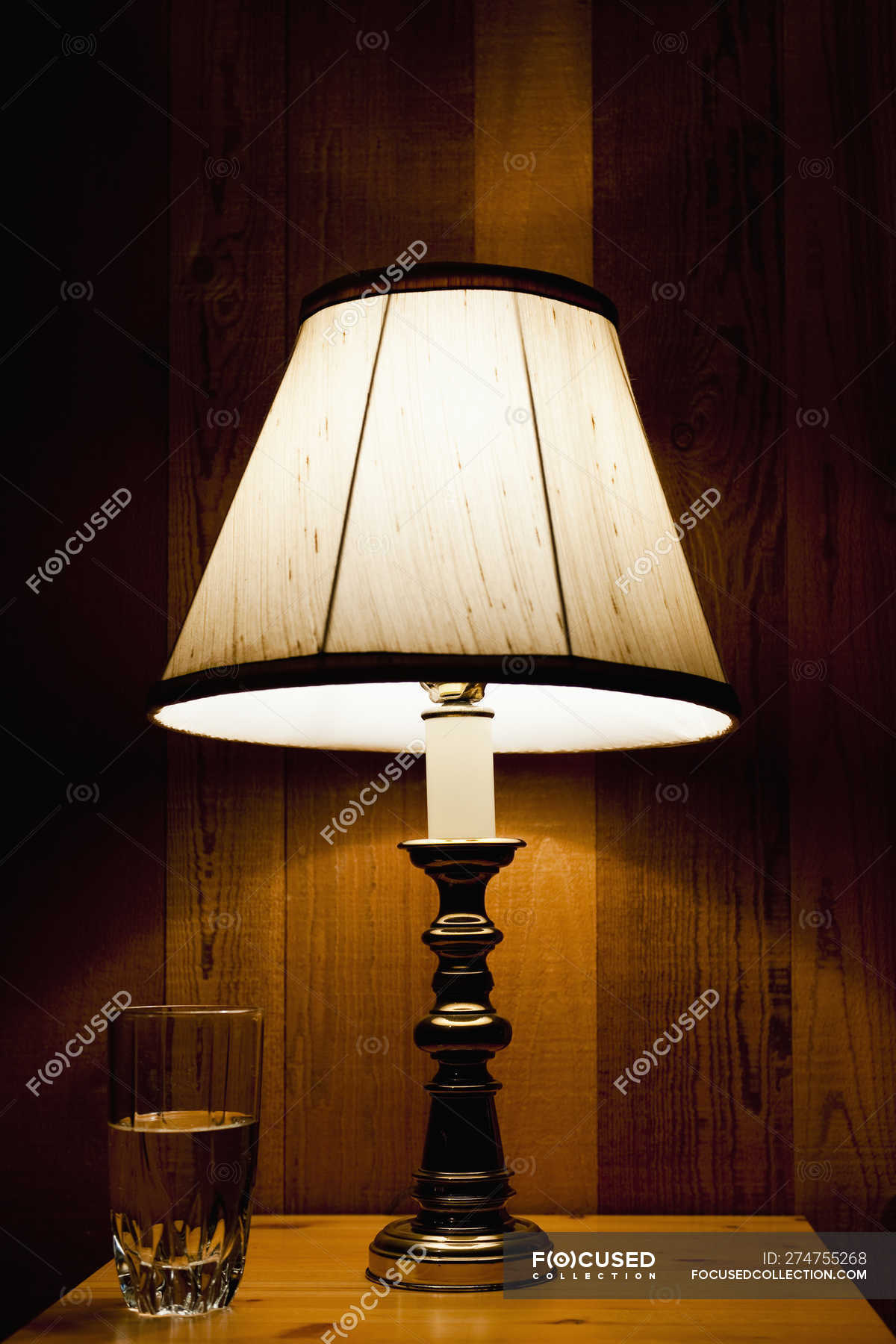 Lamp And Water On Nightstand Aptos California United States Bedside Table Lampshade Stock Photo 274755268