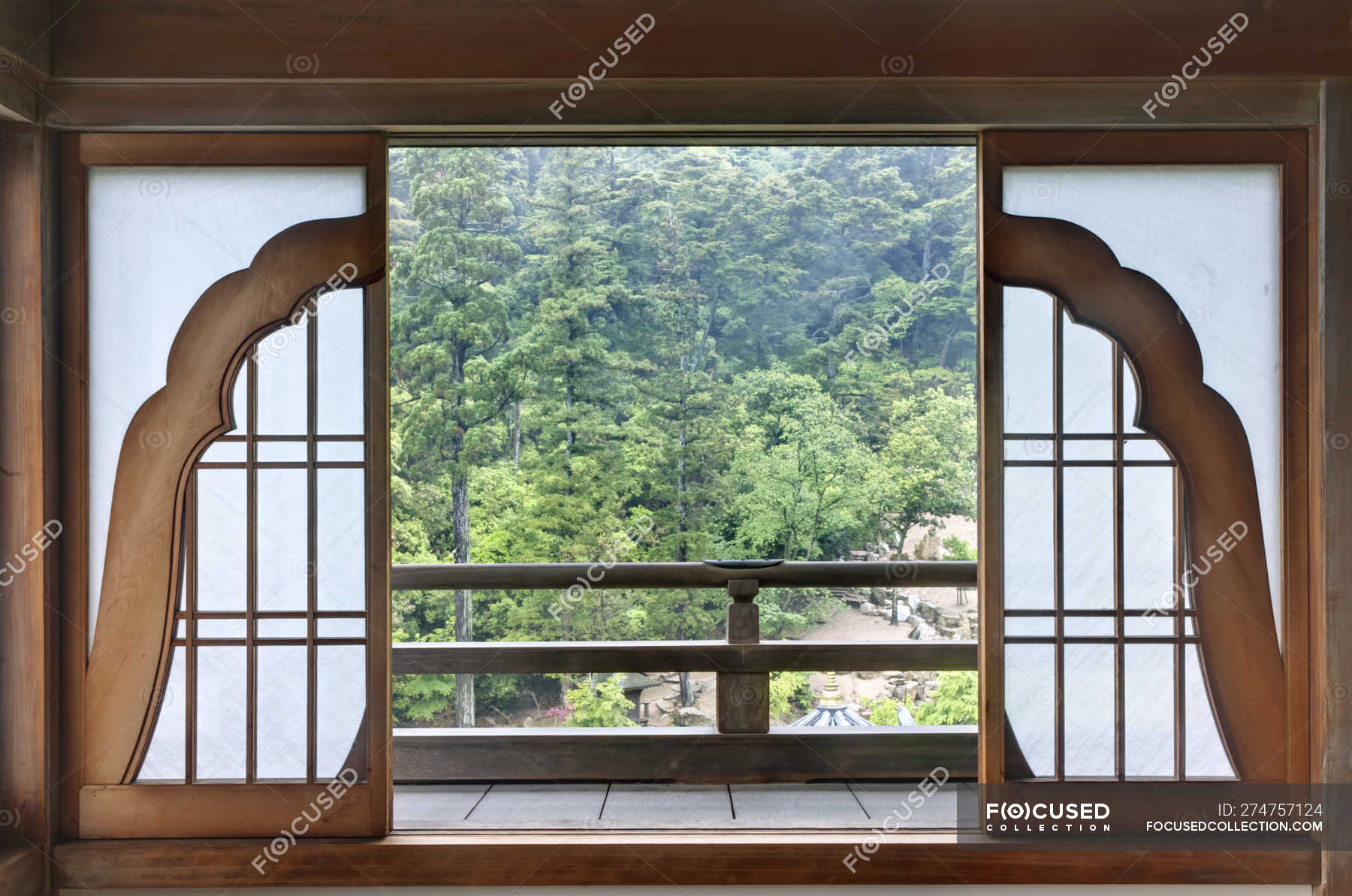 Japanese Temple Patio Doors With Scenery Of Woods Daisho In