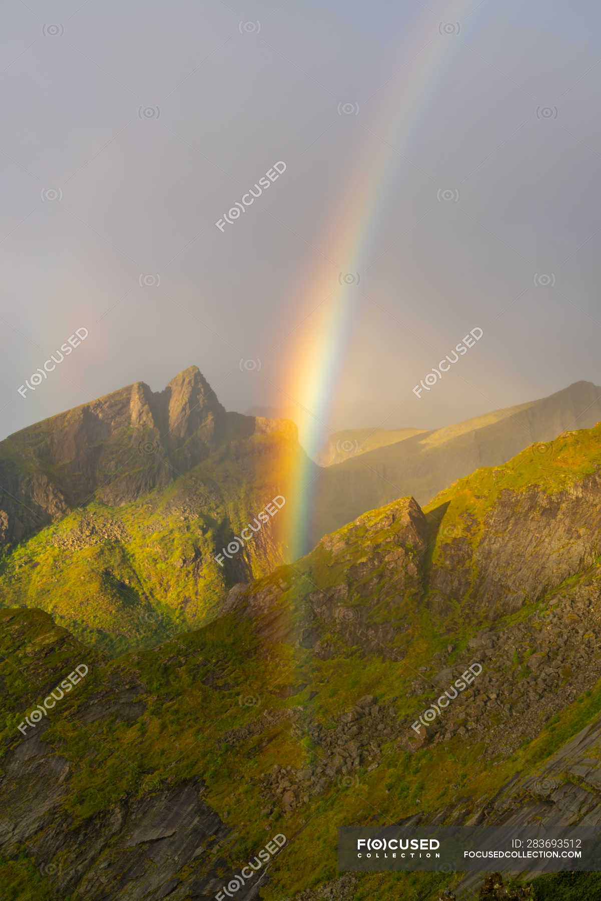 Rainbow in mountains on Senja Island, Troms County, Norway, Europe ...