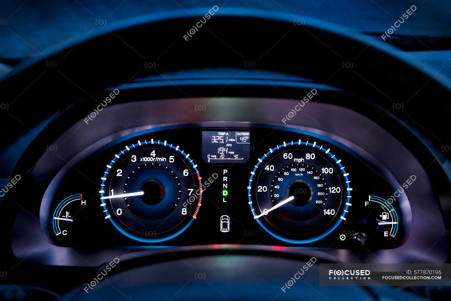 Tachometer, car dashboard,instrument panel,and fuel gauge. A