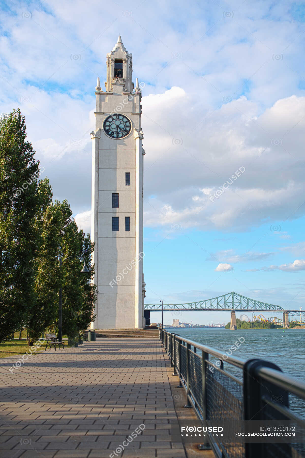 The Montreal Clock Tower, the Sailor's Memorial Clock, and boats moored