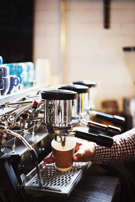 Person Working At A Large Coffee Machine Espresso Machine Small Business Stock Photo 119160662