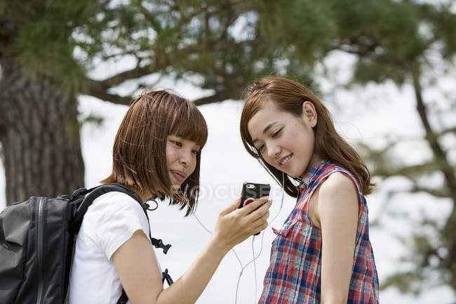 Amigos japoneses en el parque . - foto de stock