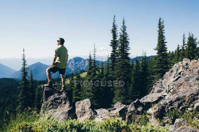 Hombre de pie sobre la roca - foto de stock