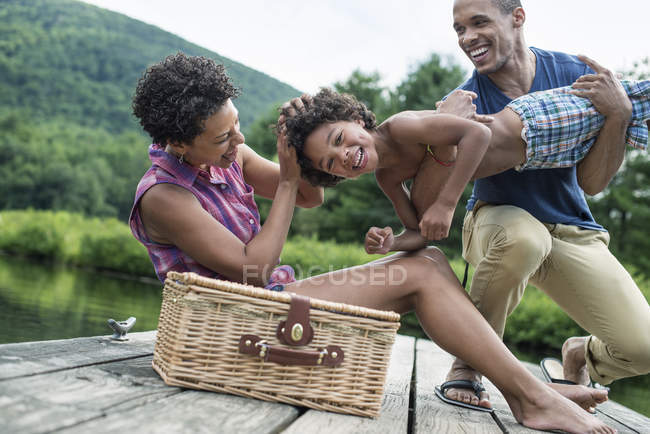 Семья устраивает летний пикник — стоковое фото