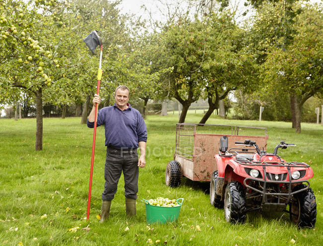 Man standing in an orchard — Stock Photo