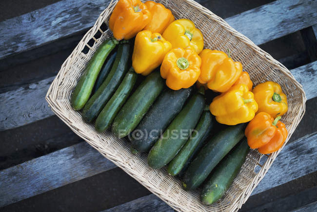 Organic Zucchini in basket — Stock Photo