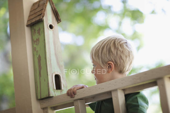 Enfant examinant une boite de bogue — Photo de stock