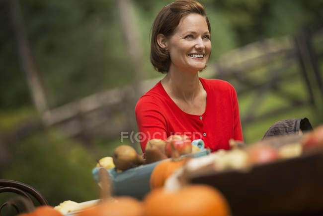 Woman in a red shirt — Stock Photo