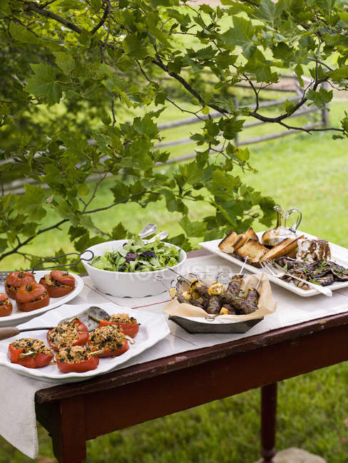 Шведський стіл, встановлений в саду — стокове фото