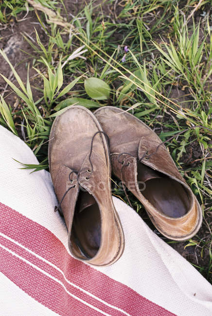 Zapatos de cuero marrón con cordones - foto de stock