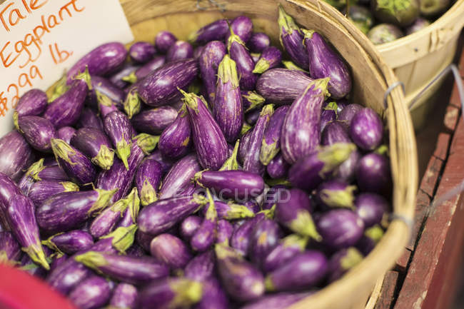 Panier de petites aubergines — Photo de stock