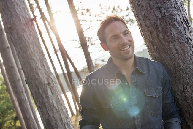 Man leaning at tree — Stock Photo