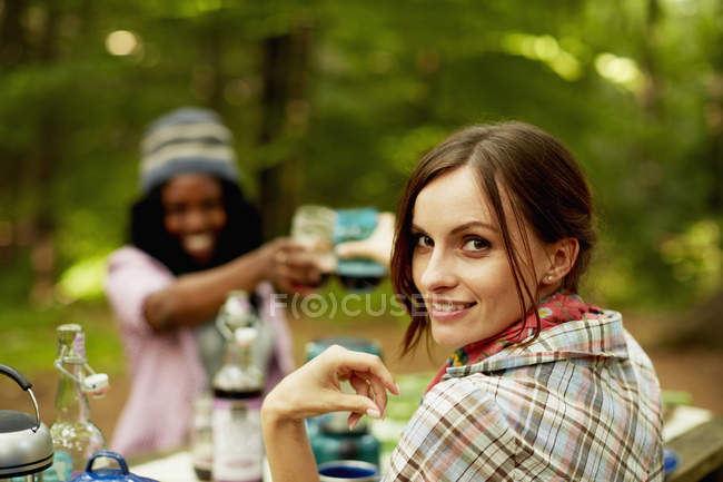 Two young woman drinking a toast — Stock Photo