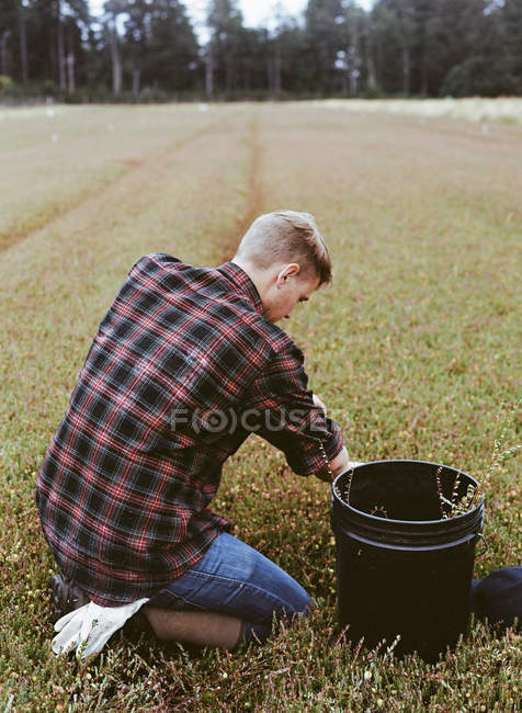 Young man working on land — Stock Photo