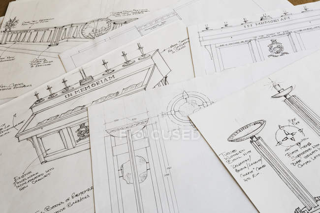 Design drawings for a carved wooden bowl — Stock Photo