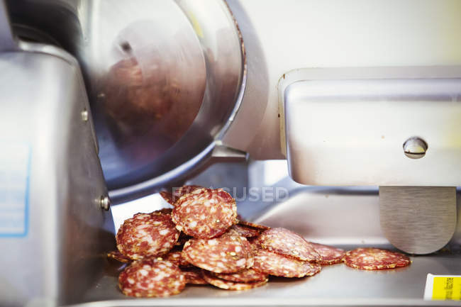 Pile of slices of salami — Stock Photo
