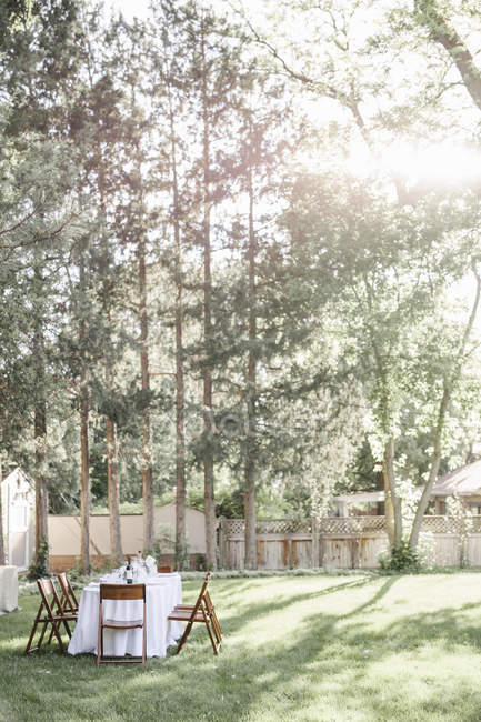 Apparecchiare tavola in un giardino . — Foto stock