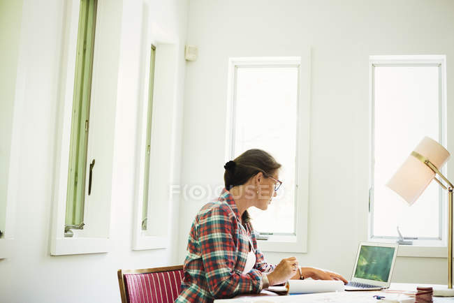 Femme travaillant à la maison — Photo de stock