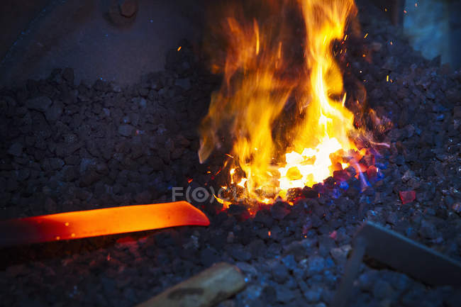 Red hot metal in a furnace. — Stock Photo