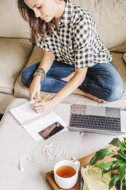 Mulher trabalhando em casa — Fotografia de Stock