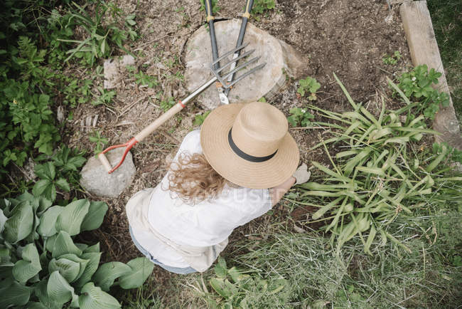 Woman working in a garden — Stock Photo